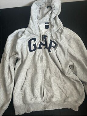 GAP Gray Zip Hoodie with Navy Lettering